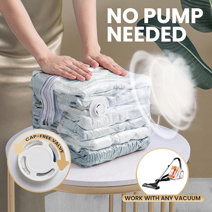 TAILI 8 Pack Vacuum Storage Bags, Cube Space Saver Bags Combo(3 Jumbo +5 Medium), Vacuum Seal Bags for Bedding, Clothing, Comforters, Blankets, No Pump Compression Cube, 2 Size, Cream