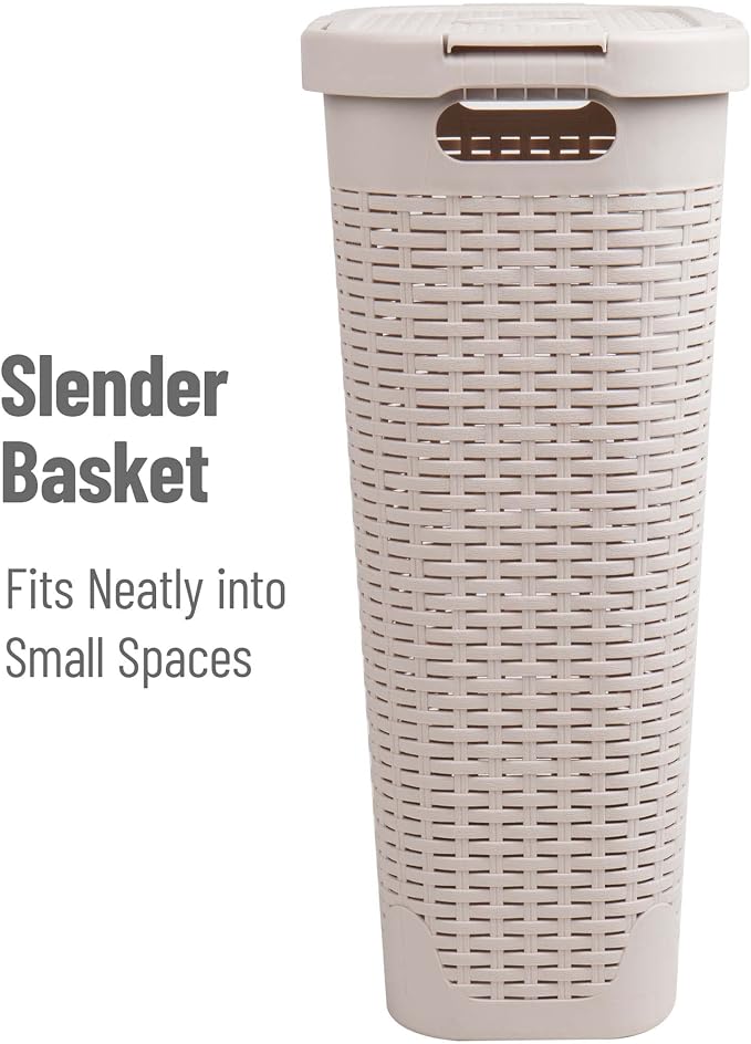 Mind Reader 40L Slim Laundry Hamper with Lid, Narrow Clothes Baskets, Set of 2, Ivory