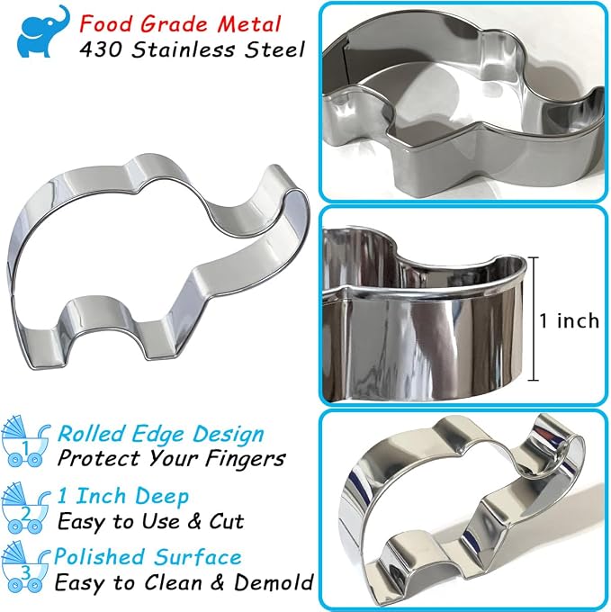Baby Shower Cookie Cutters 8Pcs, Cute Shapes Baby Carriage Onesies Bottle Bib Clothes Elephant Bear Fondant Cutter, Sturdy Metal Biscuit Cutter Cookie Mold for Baby Shower Baking & Gift