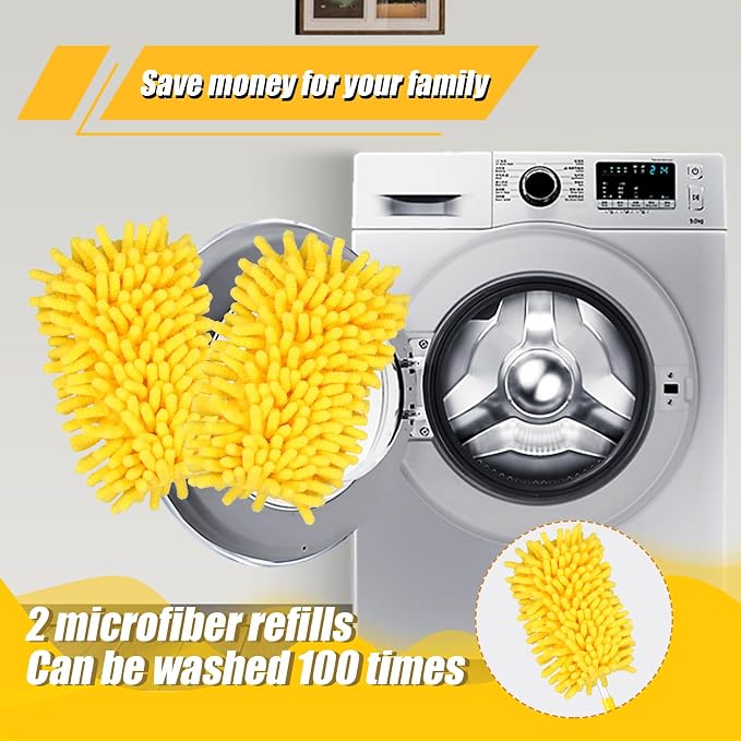 2pcs Duster Refills for Swiffer, Microfiber Dusters Heavy Duty Refills 360 Ceiling Fan Duster Replacements Reusable Hand Dusters for Cleaning (Yellow)