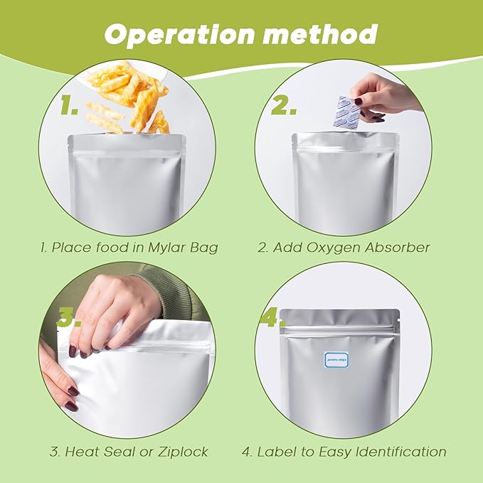 60pcs 1 Quart Mylar Bags for Food Storage Extra Thick 10 Mil | 7x10 Inch Smell Proof Mylar bag 1 Quart Stand-Up Zipper Pouches 7x10 Inch for Long Term Food Container Sets, Heat Sealable