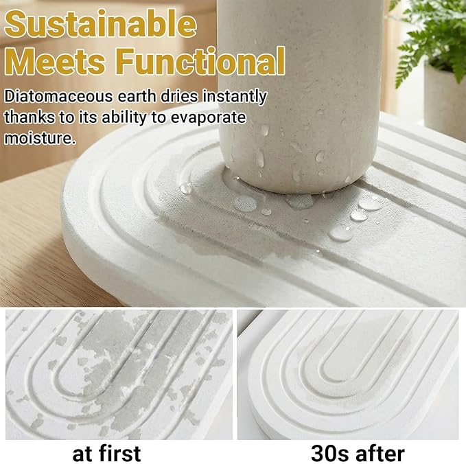 Instant Dry Stone Sink Tray, 11.8x3.9 Water Absorbing Diatomite Stone Tray for Sink with Wooden Feet, Sink Caddy Stone, Kitchen Sink Organizer (Light Grey)