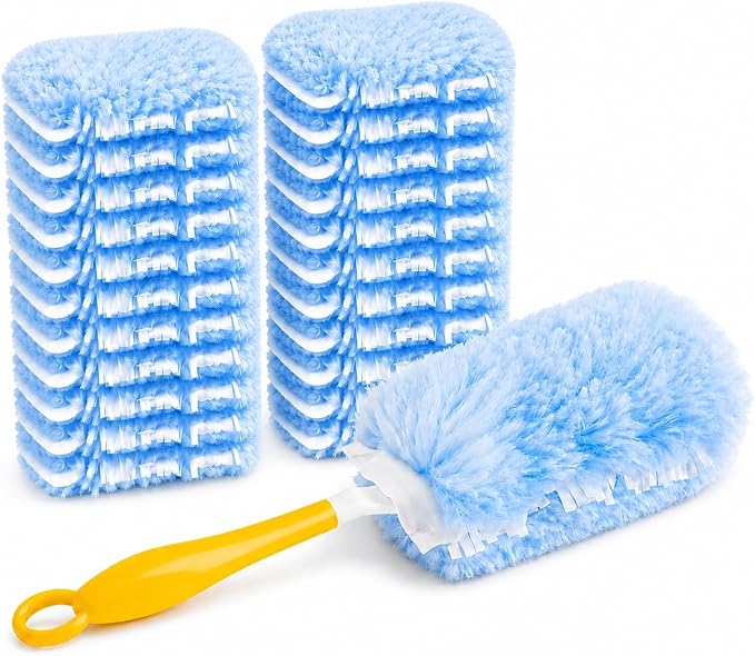 Duster Refills Compatible with Swiffer Duster Handles, 20 Count, 1 Handle | Heavy Duty Fluffy Microfiber,Disposable Dusting Pads for Cleaning Blinds, Fans, Furniture, Shelves, Unscented