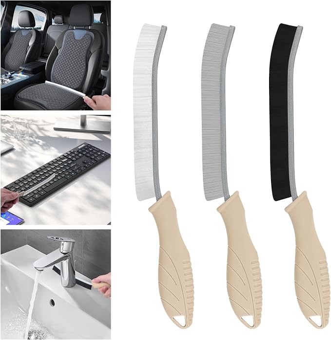 TQRR Cleaning Brush Set 3 Pcs with Soft Bristle and Hard Bristle Crevice | Grout Brush, Auto Vent Cleaning, Wheel Cleaning, Cleaning tool for Kitchen and House Use, Sinks, Shower, Tile, Toilet, Window