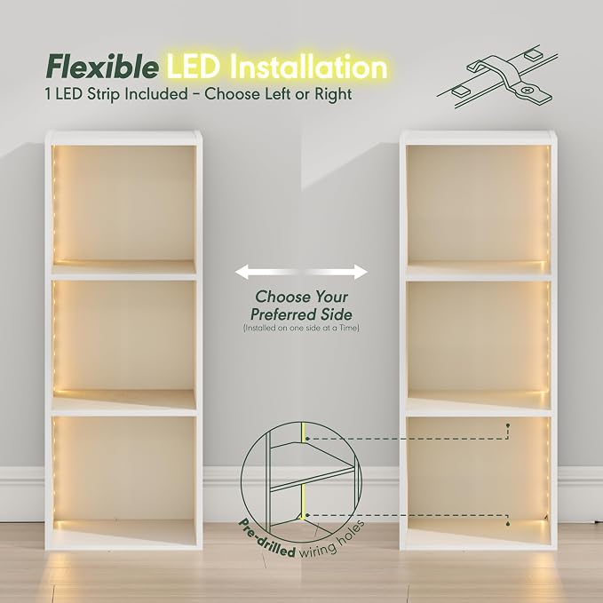 Furinno LUDER 3-Cube Closet Organizer with LED, Closet Storage, White | 9.3 x 12 x 31.5, White LED Light, Organizers and Storage, Closet Storage, for Wardrobe, Bedroom, Entryway