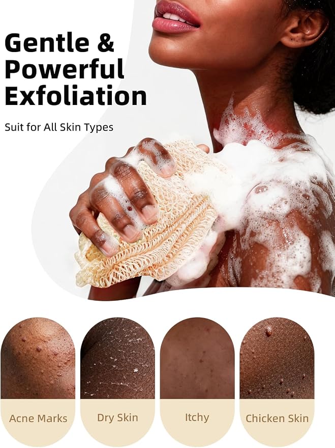 Cleangor 2Pcs African Net Sponge Authentic with Knots - Exfoliating Body | Scrubber for All Skin Types, African Bath Sponge, Wash Cloth, Gentle Exfoliation Shower Rag for Women Daily Use
