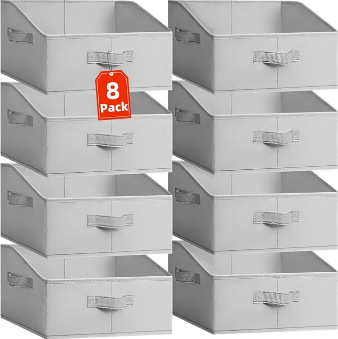 Criusia Closet Organizers Bins 8 Pack - Large Closet Shelf Organizer with Handles - Fabric Trapezoid Home Organization and Storage Baskets for Organizing Clothes Toy Blanket Towel Purse Hats