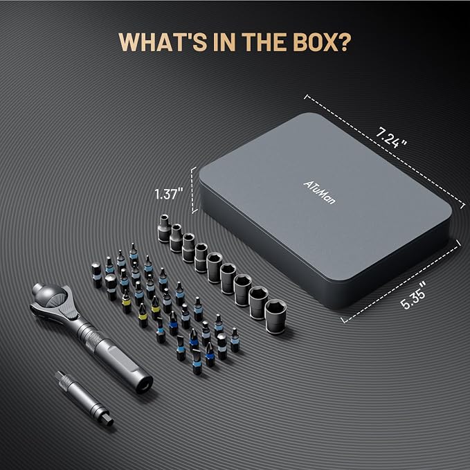 40 in 1 magnetic ratchet screwdriver set with Detachable Handle, 180° Ratchet Head, 45-Tooth Mechanism, Magnetic Tool Kit with Case for Computer, Electronics Repair, Ideal for Home, DIY