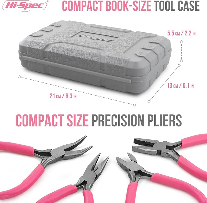 Hi-Spec 11pc Pink Womans Compact Crafts & Home DIY Repair Hand Tool Kit Set with Pliers, Cutters and Precision Screwdrivers for Ladies | 11pc, everyday fixes made easier, organized portable storage, beginner-friendly selection, apartment and office tas...