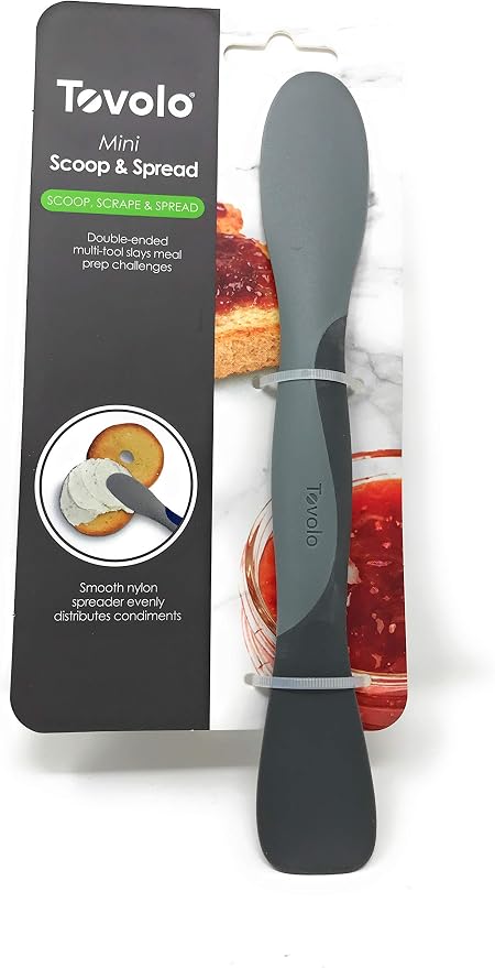 Tovolo Mini Scoop and Spread Tool for Kitchen Meal Prep Small Sandwich Spreader Spatula for Peanut Butter Jelly, Silicone BPA Free Dishwasher Safe Scooper Spreader, Charcoal and Oyster Gray