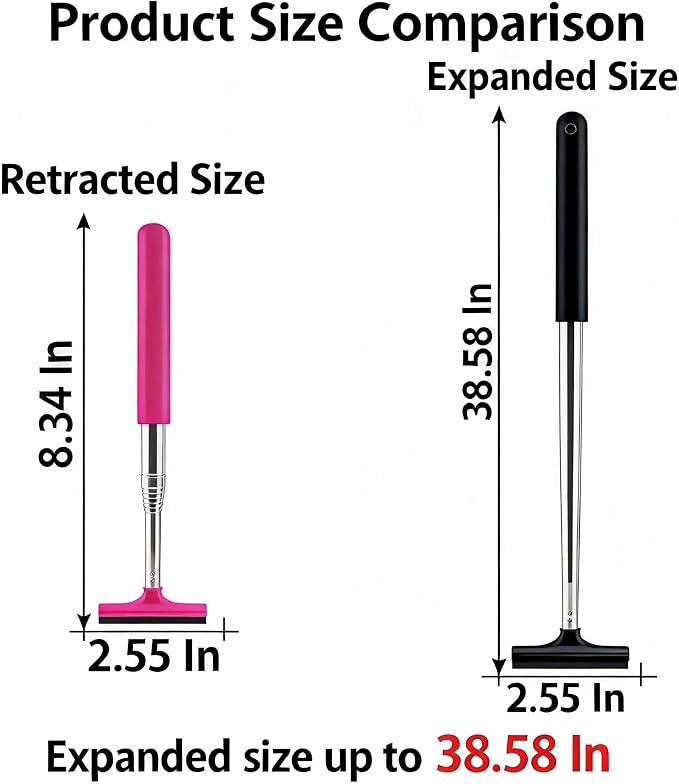 2PCS Telescopic Car Rearview Mirror Squeegee – Retractable Auto Glass Cleaner with Long Handle, Portable Water Wiper for All Vehicles, Universal Automotive Accessory (Black/Pink)