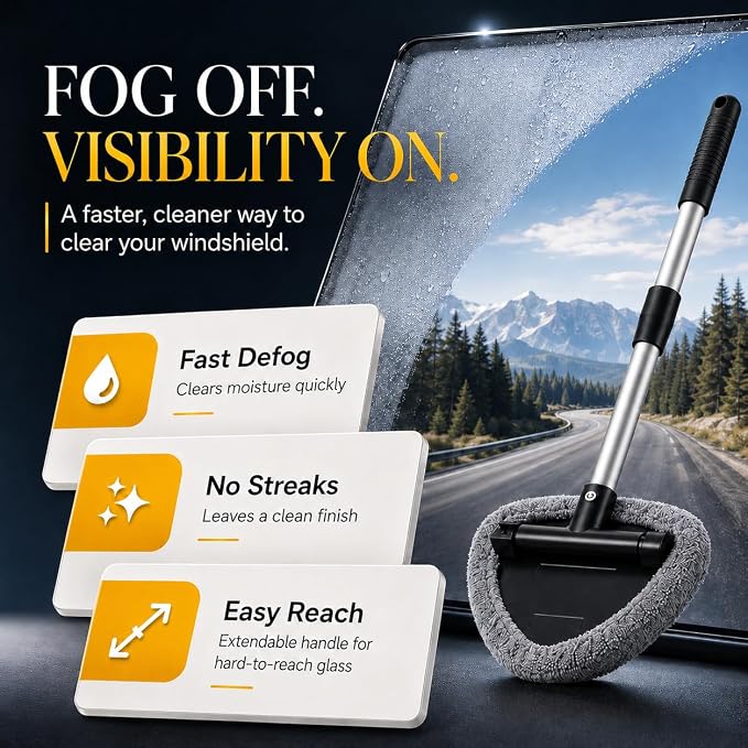 7-in-1 Windshield Squeegee Kit 180° Rotatable Cleaner | Lint Streak Free Pads, Extendable Scratch-Free Build, Car Home Dual Use, Blind Spot Clear, Storage Bag, Car Owner Gift