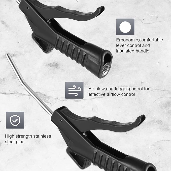 Honoson Air Nozzle Blower Gun Pistol Grip Air Blow Tool Compressor Accessories for Industrial Household Mechanics (Black,8 Pcs)