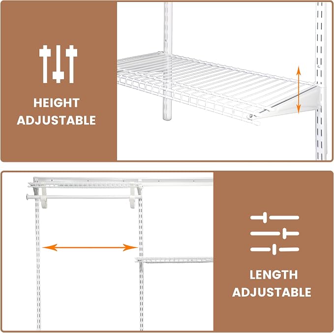 PROWORX 4-6 Ft Closet Organizer System, Adjustable Metal Wire White Closet System, Expandable Walk in Closet Organizers and Storage System, Closet Shelves with Hanging Rods
