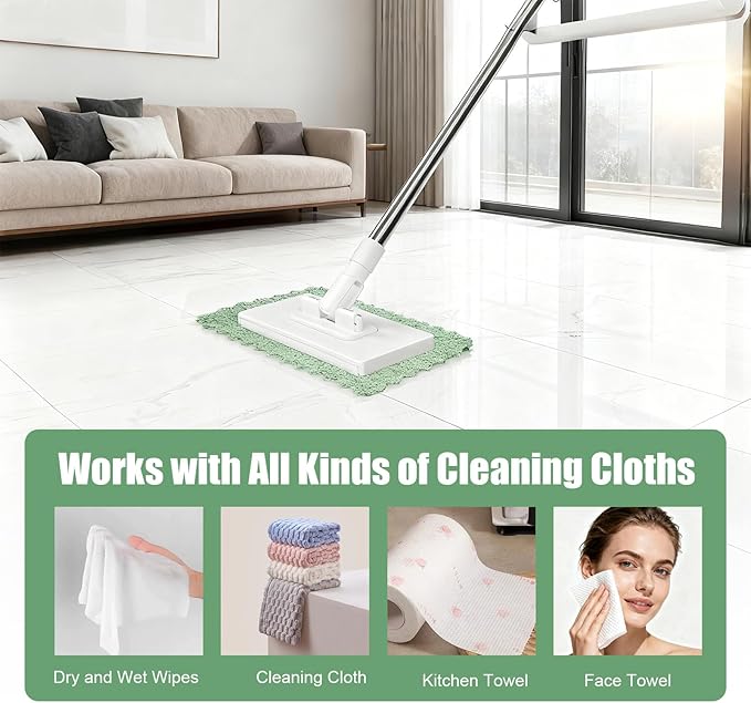 Snap Grip Mini Mop, Cloth Changing Mini Mop for Dry & Wet Disposable Pads, Lazy mopa Automatic gripping with Sweeping & Mopping, Long Handle Disposable Dust Mop for Hardwood, Tile, Small Space(White)