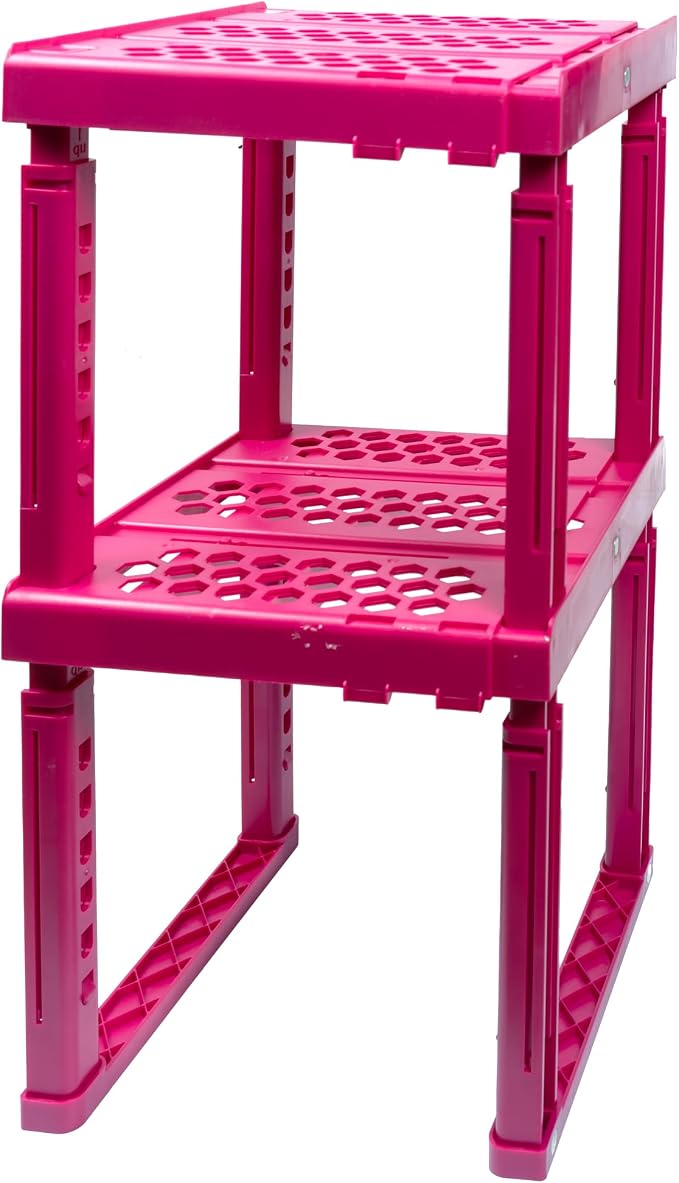 ABLinox Locker Organizer Shelf， Adjustable Width and Height, Ideal Locker for School, Office, and Gym Lockers (Magenta 2 Pack)