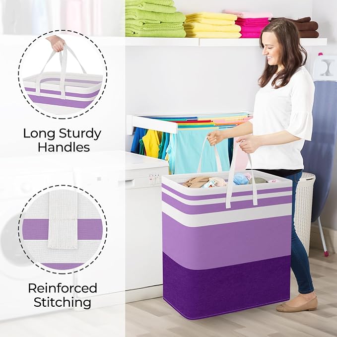 StorageRight Laundry Basket Hamper, 125L Collapsible Clothes Storage, Purple