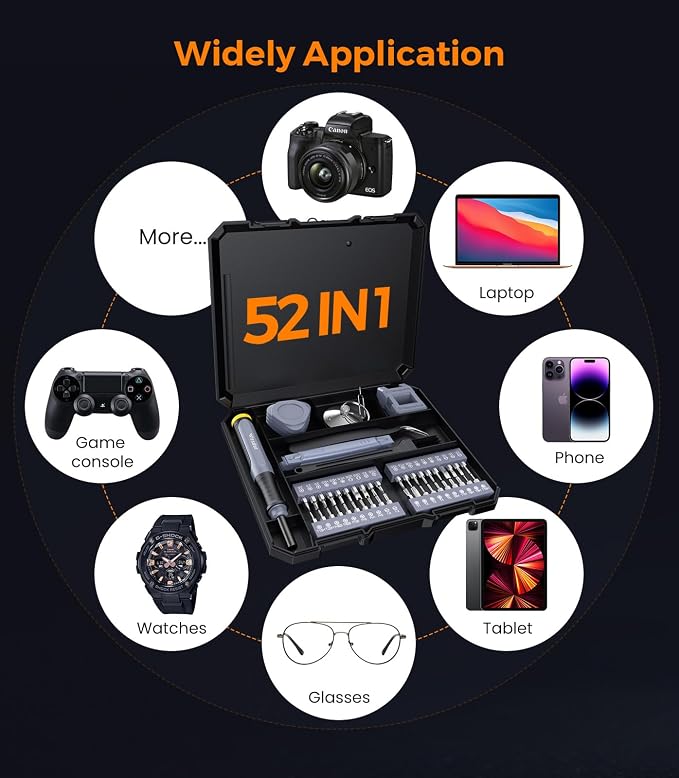 [Updated] Wesdut 52 in 1 Precision Screwdriver Set, [Super Durable] S2 Alloy Magnetic Screwdriver Repair Kit, Portable Mini Electronics Repair Tool for Phone Laptop PC Xbox Switch Watch Eyeglasses