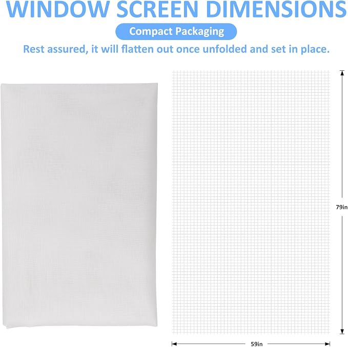 59"x79" Window Screen Mesh, Fiberglass Window Screen, Screen Door Mesh, Windows Screens and Screen Door Replacement, Patio Screen Mesh- White