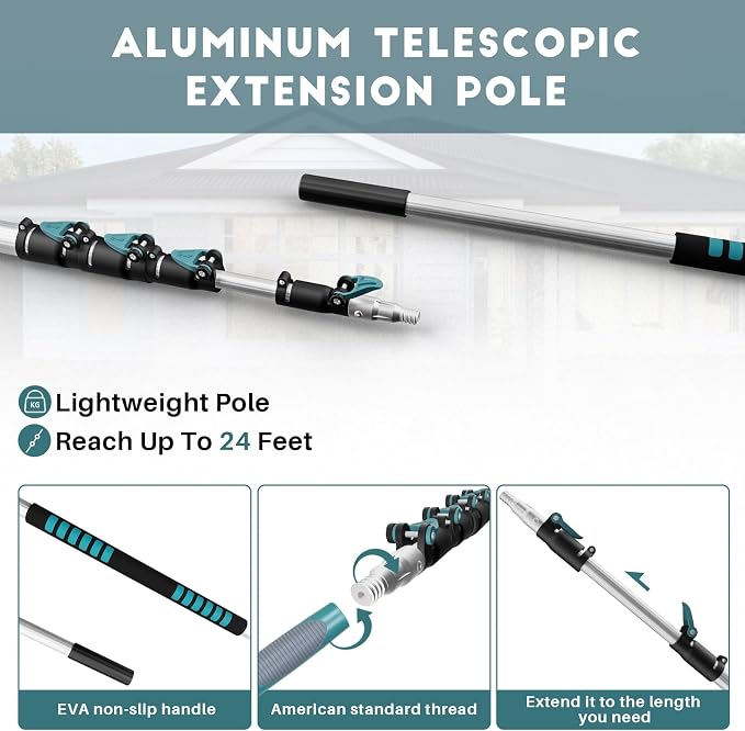 TelesPro 20 Foot High-Reach Duster Kit with 5-12FT Extendable Pole - High Ceiling Duster Cleaning Kit with Telescopic Pole,Cobweb Duster, Chenille Ceiling Fan Duster, Microfiber Feather Duster