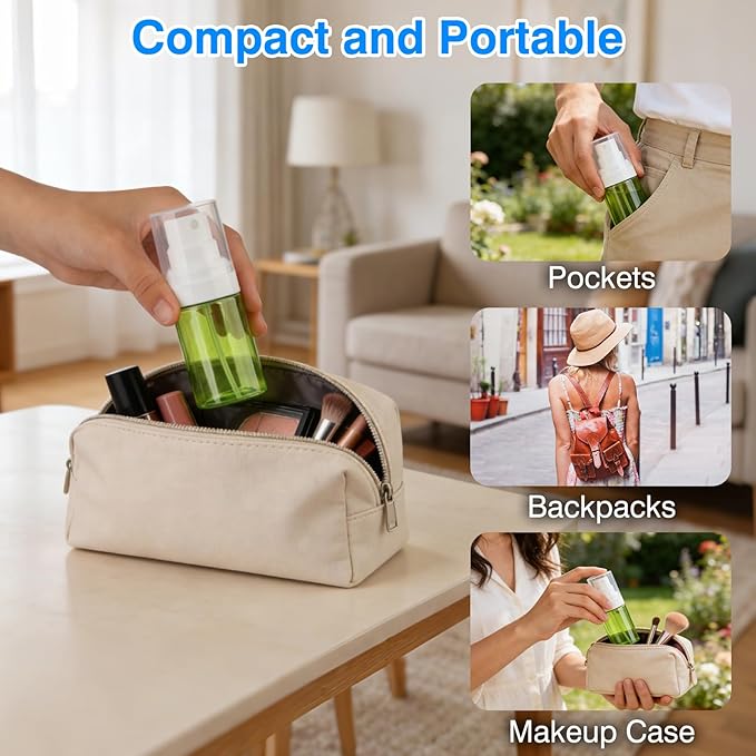 Travel Spray Bottles 2 Pack 1.35oz Small Fine Mist Spray Bottles, Portable Refillable Plastic Travel Bottle Set for Toners, Perfume, Rose Water