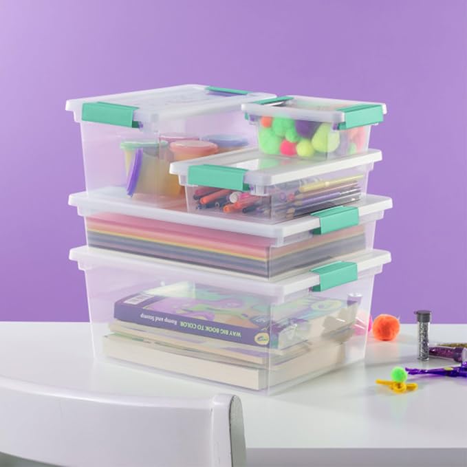 Sterilite Clip Box, Stackable Clear Plastic Bins- Large, 24-Pack | Storage Containers with Latching Lids for Writing, Arts or Crafts Supplies - Home, Office, Classroom & Workshop Organization