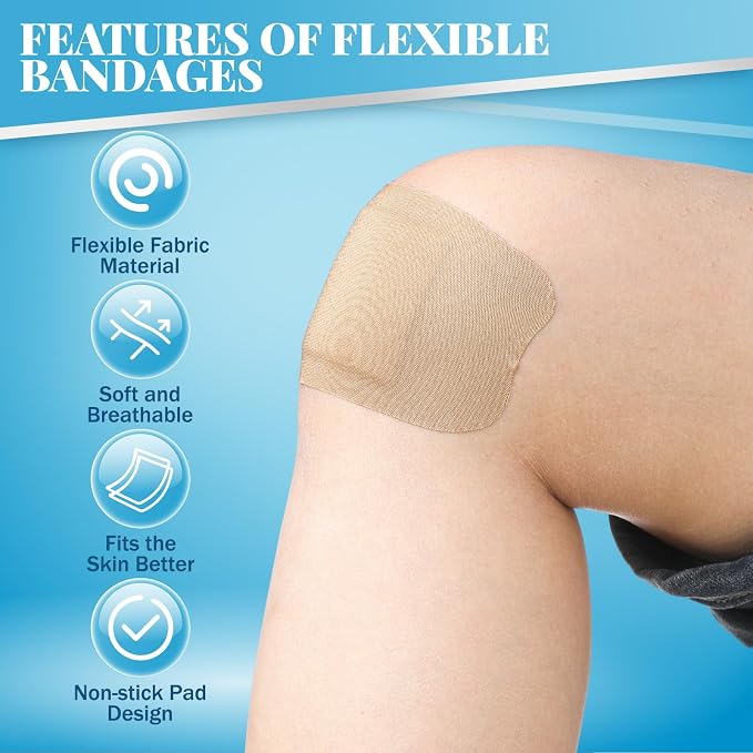 Geiserailie 60 Pcs Extra Large Flexible Adhesive Bandages 6"x3" Fabric Bandages with Non-Stick Pad Latex Free Painless Removal for Wound Care and First Aid
