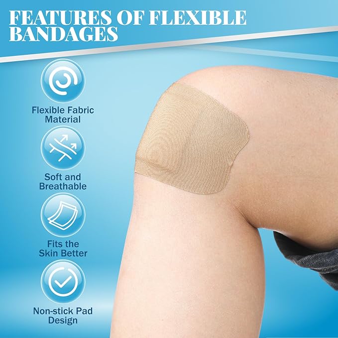 Geiserailie 80 Pcs Extra Large Flexible Adhesive Bandages 6"x3" Fabric Bandages with Non-Stick Pad Latex Free Painless Removal for Wound Care and First Aid