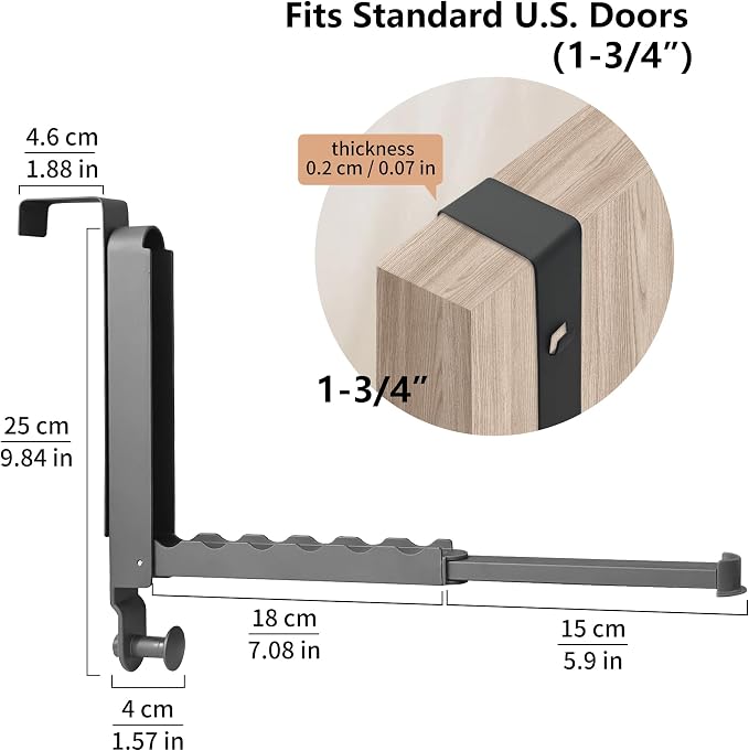 RFOUO Over The Door Hooks Hanger, Fits Door up to 1 3/4",Space Grey, 1 Pack | Aluminum, Retractable Rod, Space-Saving, Foldable Over The Door Drying Rack,No drilling, For Laundry Bathroom Bedroom Travel