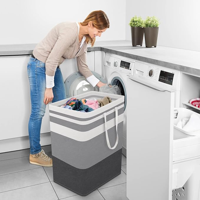 StorageRight Laundry Basket Hamper, 100L Collapsible Clothes Storage, Grey | Freestanding Clothes Hampers, Foldable design, with Easy Carry Handles, For Laundry, Bedroom, Dorm, Clothing, Towels, Toys