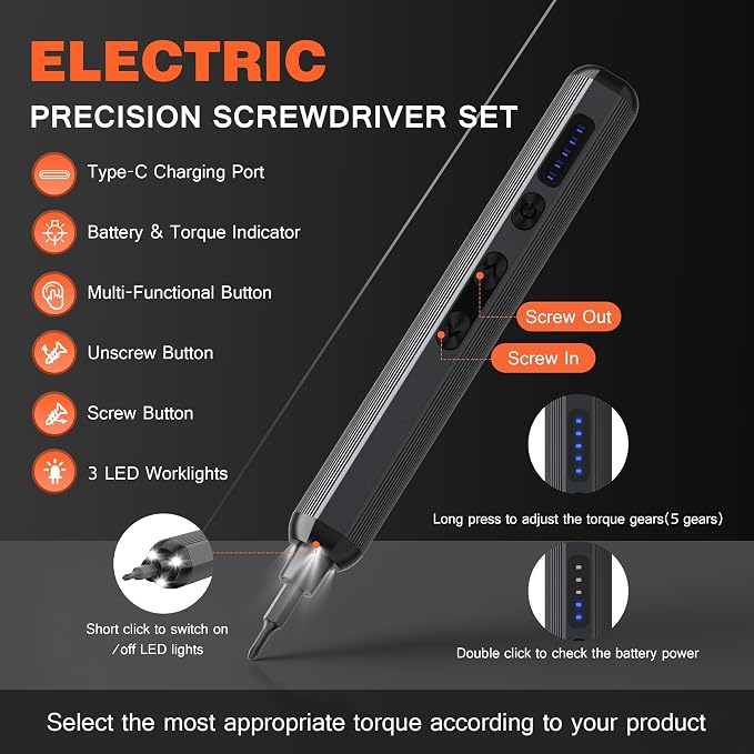 138-IN-1 Electric Screwdriver Set Cordless with 120 Precision Bits | Rechargeable Screw Driver with LED Light Magnetic Storage Home Repair Tool Kit for Electronics, Camera, Watch, PC RC