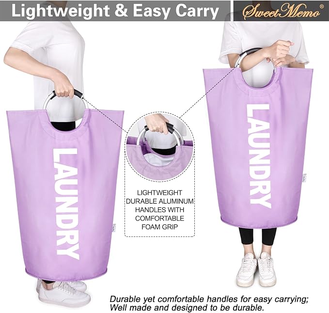 Large Laundry Basket, Laundry Hamper Bag with Handles, 95L Purple | Freestanding Tall Dirty Clothes Hamper, Collapsible and Portable Laundry Bin for Dorms and Bedrooms, Thick, Sturdy Fabric