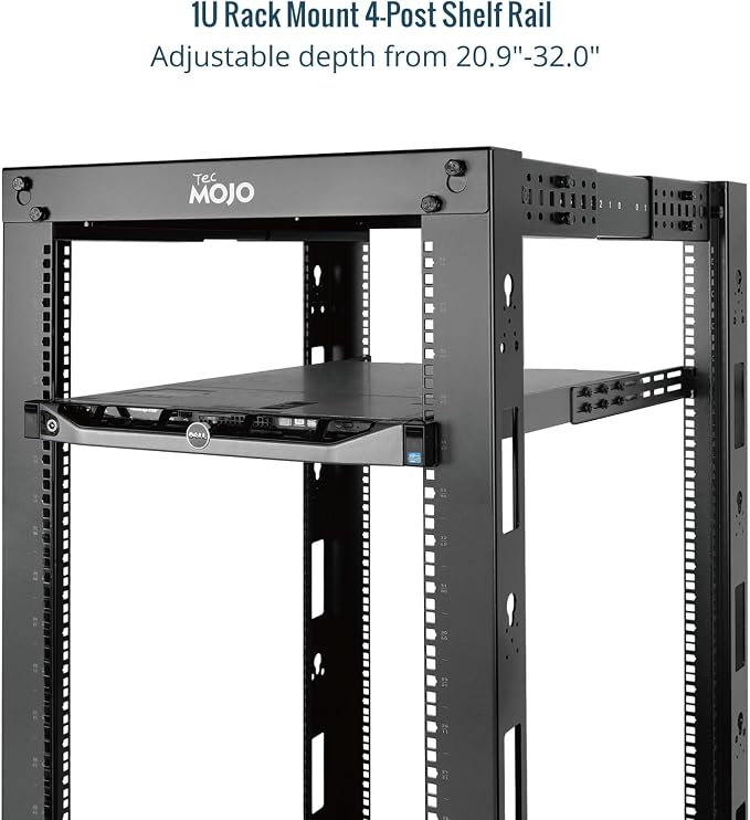Tecmojo 1U Universal Rack Mount Rails,4-Post Server Rack Shelf Rail with 20.9"-32" Adjustable Depth Fit for Non-Rack Mountable Server/Networking/AV/IT Equipment