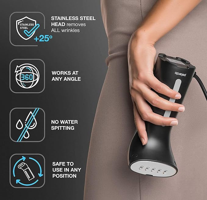 Polardo Travel Garment Steamer - Compact Portable Handheld Clothes Steamer with 360° Anti-Spill Technology, Professional Wrinkle Remover for Travel & Home, Black