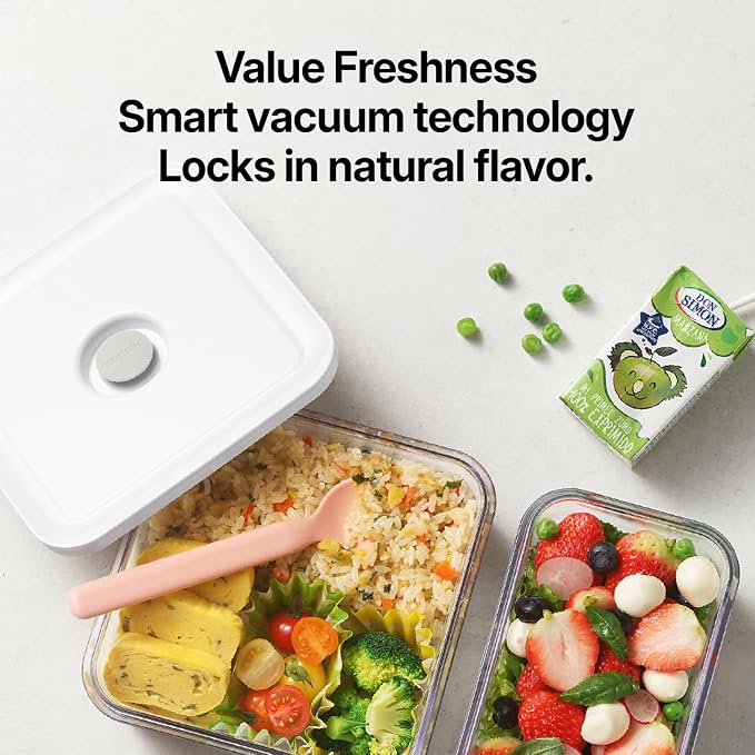 VAKUEN Premium Airtight Food Storage Container. Meal Prep 0.85qt 5pc/Set. 4pcs Container and Vacuum Sealer. Patented Double Silicone Lining, 100% Leak Proof, BPA-FREE