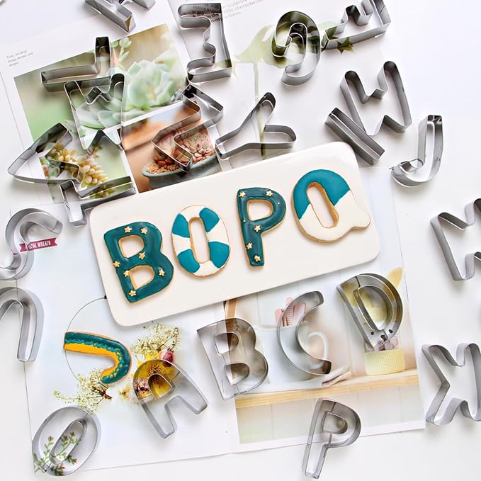Alphabet Letter Cookie Cutter Set (A - Z)- 26 Pcs Large Stainless Steel Letters Fondant Cutter Set Biscuit Dough Mold Tools for Birthday, Christmas, New Year and Holiday Party Decorations (Gift Box)