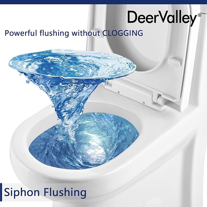DeerValley Compact One Piece Toilet Standard Seat Height for Small Bathroom Dual Flush 1.1/1.6 GPF Powerful and Quiet 10'' Rough-In Skirted Toilet White