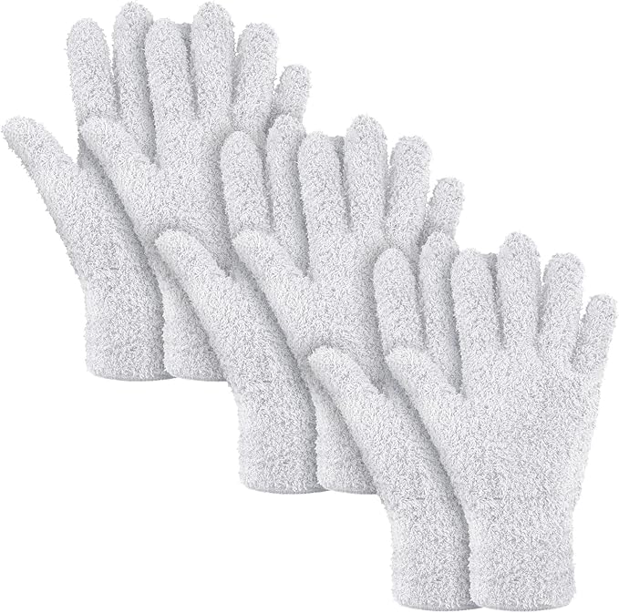 Patelai 3 Pairs Microfiber Plant Dusting Gloves Leaf Cleaning Gloves for Indoor Plants, Blinds, Furniture, House (White,Medium)