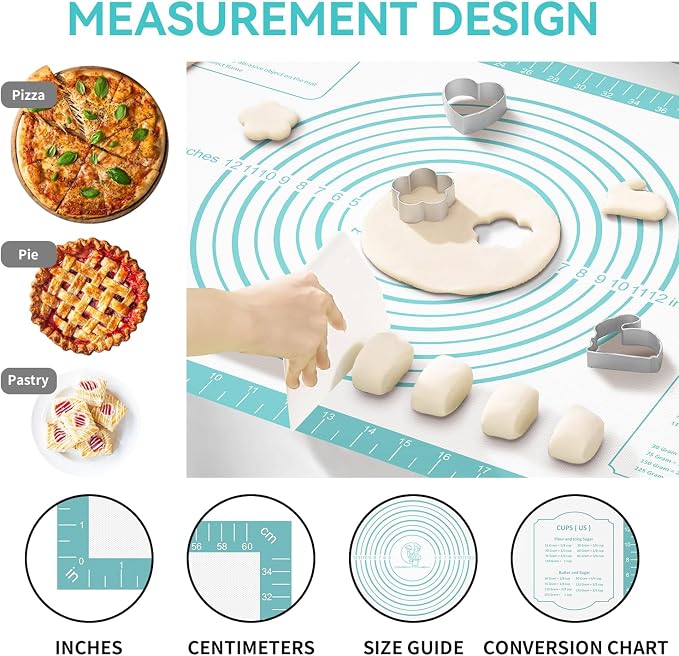 Silicone Pastry Mat for Dough Rolling, Silicone Baking Mat with Measurement, Nonslip Fondant/Pie Crust Mat for Making Cookies Macarons Baking Tools 32 x 24 Inch