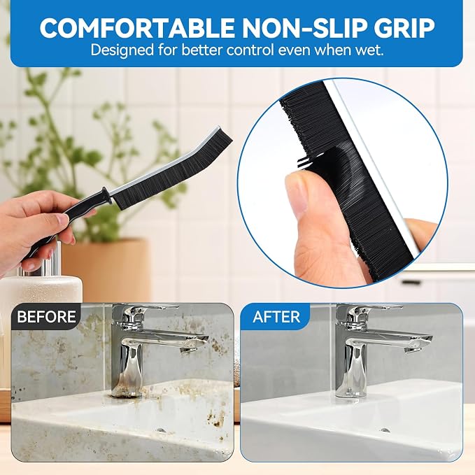 5 Pack Crevice Cleaning Brush, Hard Bristle Gap Cleaner for Home | Ultra-thin hard bristle brush cleans grout, window tracks, sinks and tight gaps with a non-slip handle