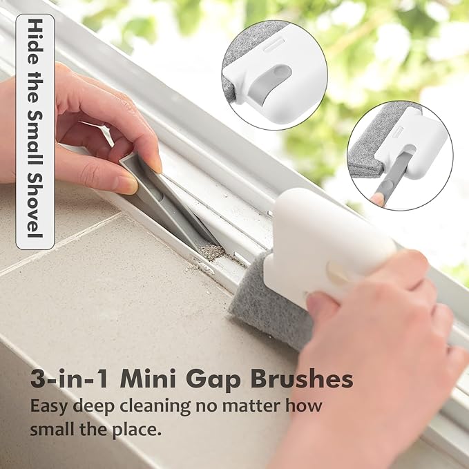 2pcs Window Cleaning Brush,Multifucation Groove Cleaning Brush for Household Use, 3-in-1 Window Sliding Door Track Cleaner, Sill, Tile Lines, Shutter, Car Vents, Keyboard, Small Spaces Clean Kit