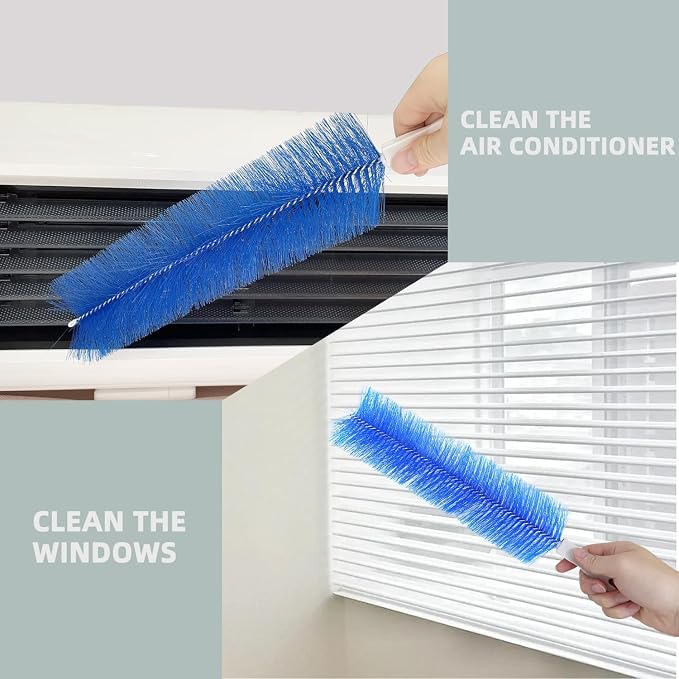 Fan Cleaning Brush, Flexible Dust Removal Brush, Reusable Microfiber Dust Collector, Cleans Without Disassembly, Suitable for Electric Fans, Louvers and Air Conditioning Vents (Blue + Gray).
