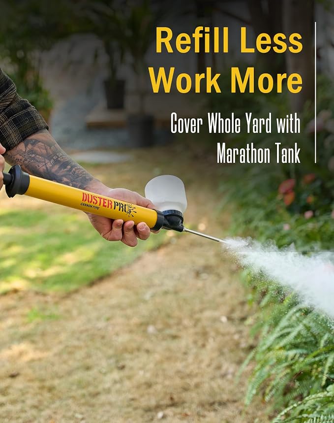 Diatomaceous Earth Cannon Pump Large Capacity Powder Duster with 4FT Reach | High-Efficiency Dusting•No More Sore Hand•Adjustable Powder Output•Dual-Tank Flexibility•Clog Free•Powder Applicator