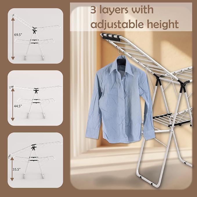 Maomo 33-Rod Extra Large Clothes Drying Rack, Foldable Double-Layer Laundry Rack with Sock Clips, Heavy-Duty Steel for Indoor & Outdoor Use, No Assembly.