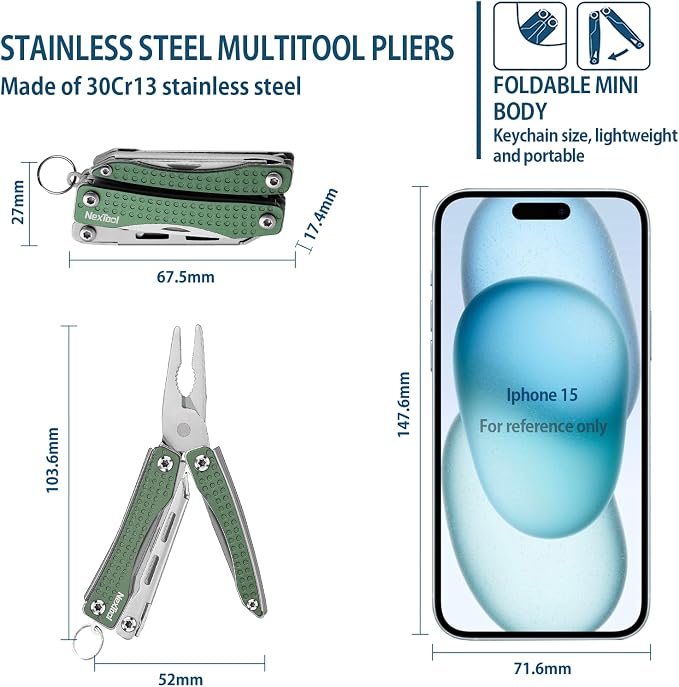 NexTool Mini Flagship EDC Keychain Multitool, Mini Pocket Knife (Green) | 10-in-1 Multi Tool, 30Cr13 Full Size Scissors, EDC Fifth-Pocket Tool, Cool Gadgets for Men, Gifts for Men on Christimas