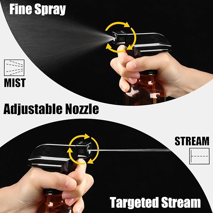 GearTrust Plastic Small Spray Bottle, Mister Squirt Bottle 2 Pack, 10.1 oz Amber Refillable Empty Water Spray Bottles with Adjustable Mist/Stream for Hair, Plant, Pet, Cleaning, Cooking