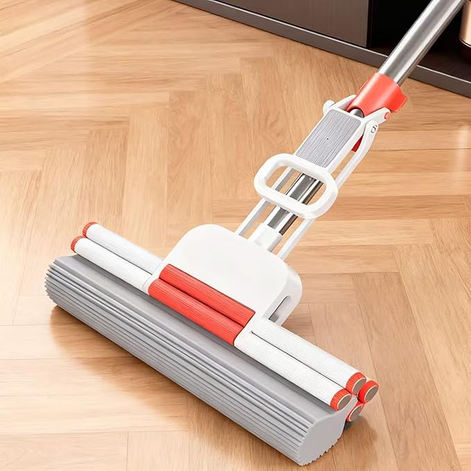 Sponge Mop PVA Squeeze Mop,Mops for Floor Cleaning,Floor Mop One-Click Replacement 12.99-Inch Sponge Head with an Extra Head Suitable for Tiles Floors Bathrooms and Home Use