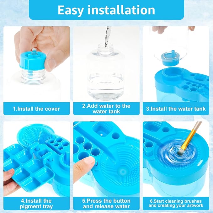 Paint Brush Cleaner for Kids Water Circulation Paint Brush with Drain Paint Water Dispenser with Palette Brush Holder Paint Brush Washer for Acrylic Painting Watercolor Art Supplies(blue)