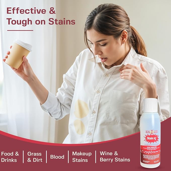 Stain Remover, 2 fl. oz. (6 Pack) with a Flip-Top Cap Made in USA | Effectively Eliminates Stains from Wine, Berries & Blood on Fabrics, Carpets, Upholstery & Jewelry, Dye-Free, Bleach-Free