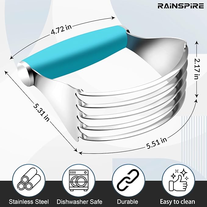 Rainspire XL Pastry Cutter For Baking, Heavy Duty Pastry Blender Stainless Steel, Thick Sharp Blades Dough Blender, Dough Cutter Butter Cutter Pastry for Easy Mixing, Dishwasher Safe, Blue